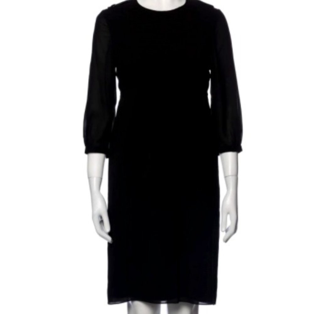 Burberry Black Silk Dress with Bib Front and Epaulettes